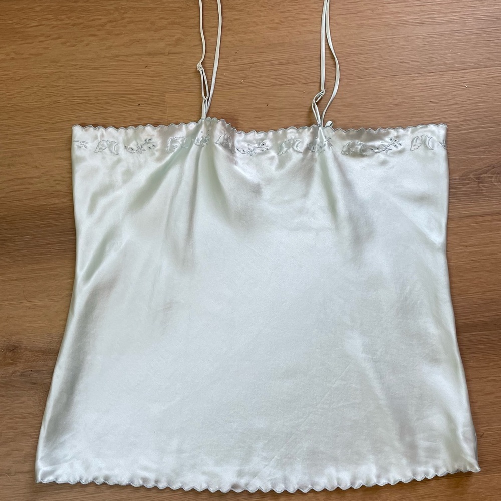 Kris Kelly Silk camisole Vintage aqua p2p- 19”, body 16” long